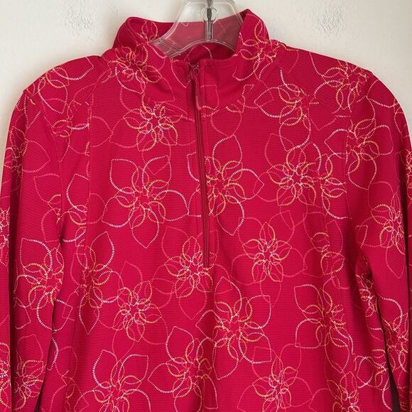 L.L.Bean women Pink Floral 1/2 Zip Long Sleeve Mock Neck Lightweight Running MD - Picture 2 of 6